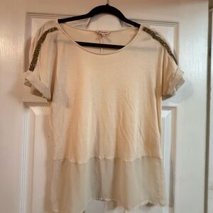 Juicy Couture Cream Top with Gold Sequin Accents